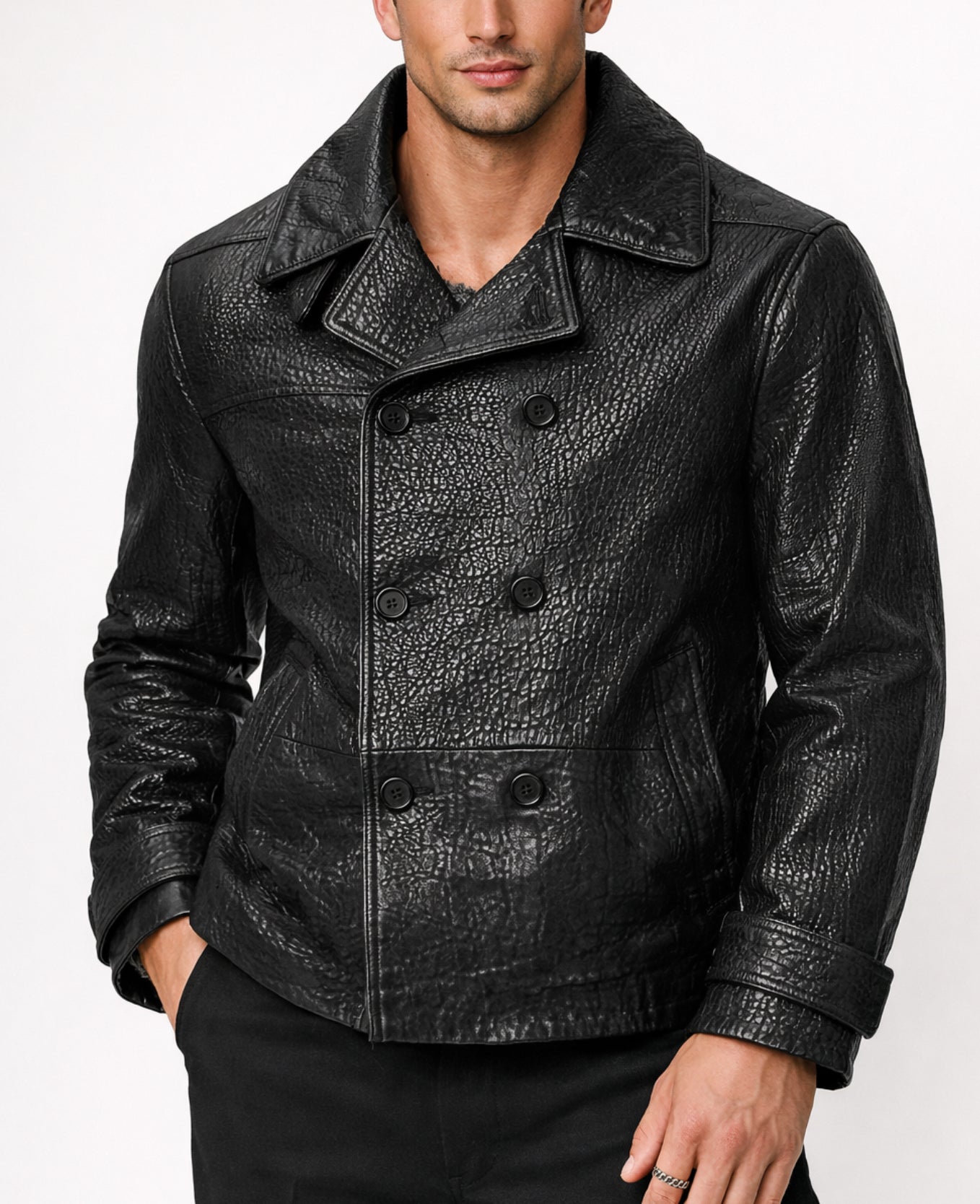 Hudson Black Leather Peacoat Jacket