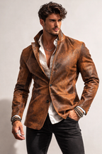 Men’s Brown Genuine Leather Jacket – Slim Fit Blazer Style | Korvane