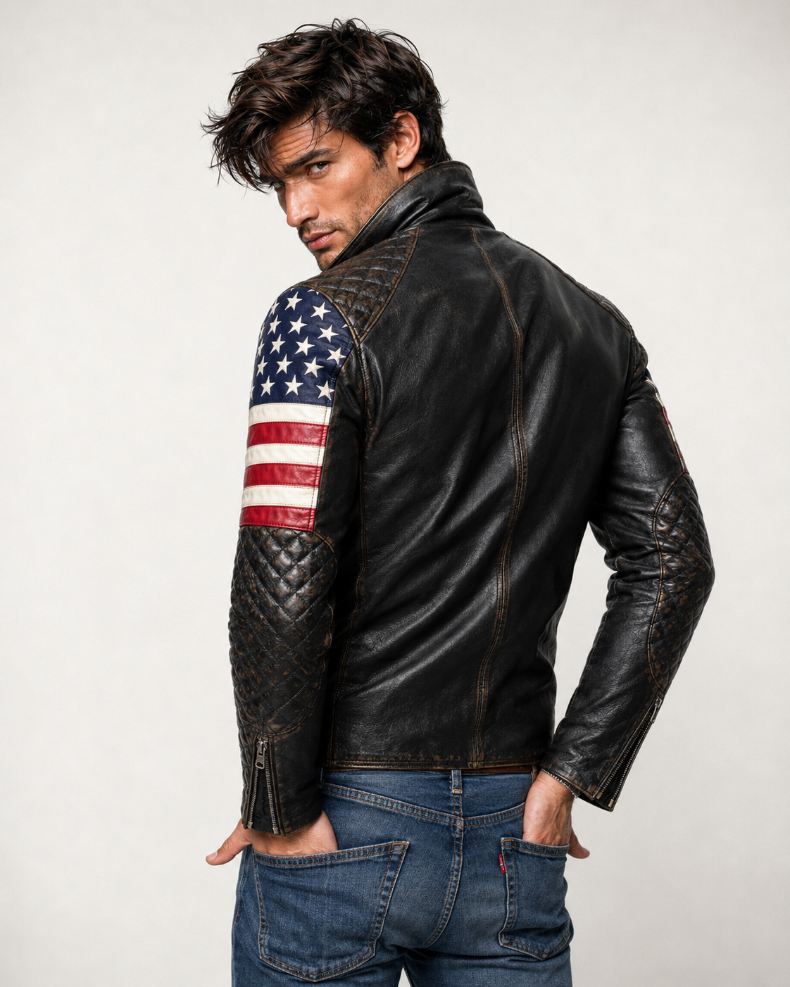 Distressed Charcoal Black Sheep Leather Moto Jacket | Daaran – interior lining view