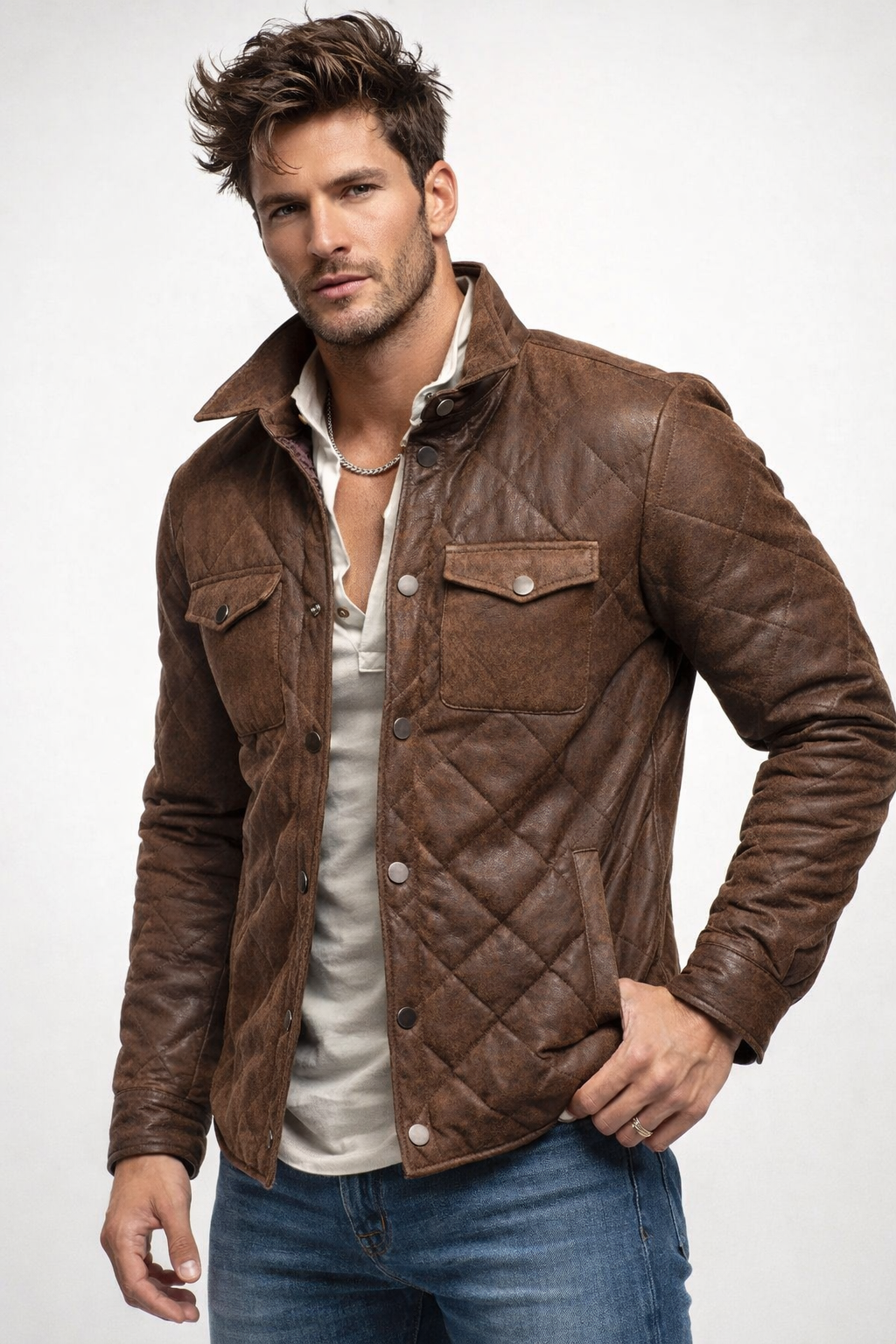 Monarch Winter Quilted Brown Leather Jacket