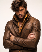 Men's Brown Sheep Leather Blazer: Vintage Slim Fit Jacket | Daaran – side profile view