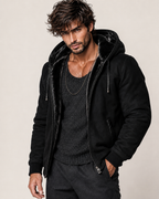 Black Suede Shearling Hoodie Jacket – Dravik