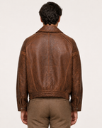 Oversized Brown Sheep Leather Aviator Blouson Jacket