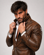 Korvane Brown Genuine Leather Blazer Jacket