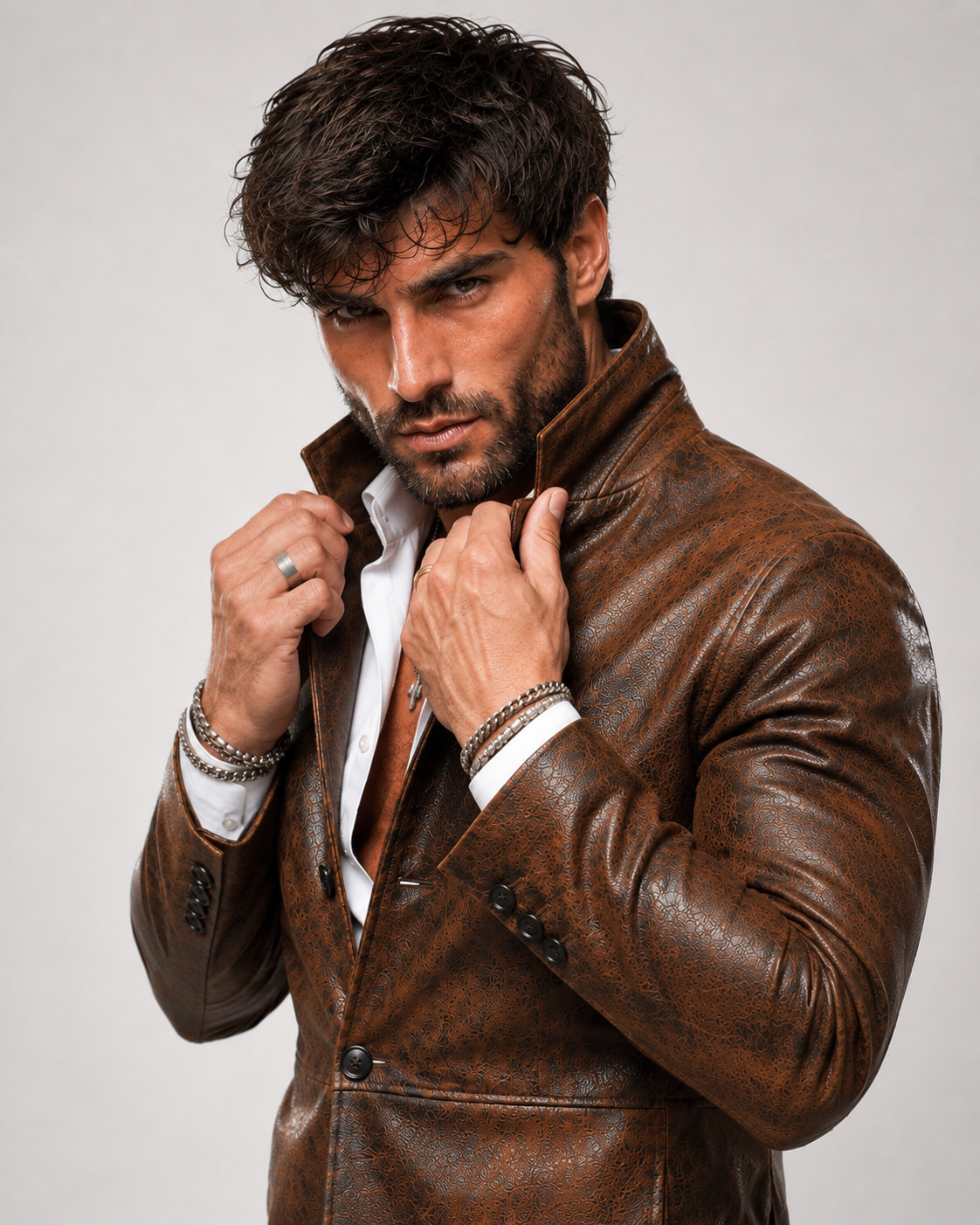 Korvane Brown Genuine Leather Blazer Jacket
