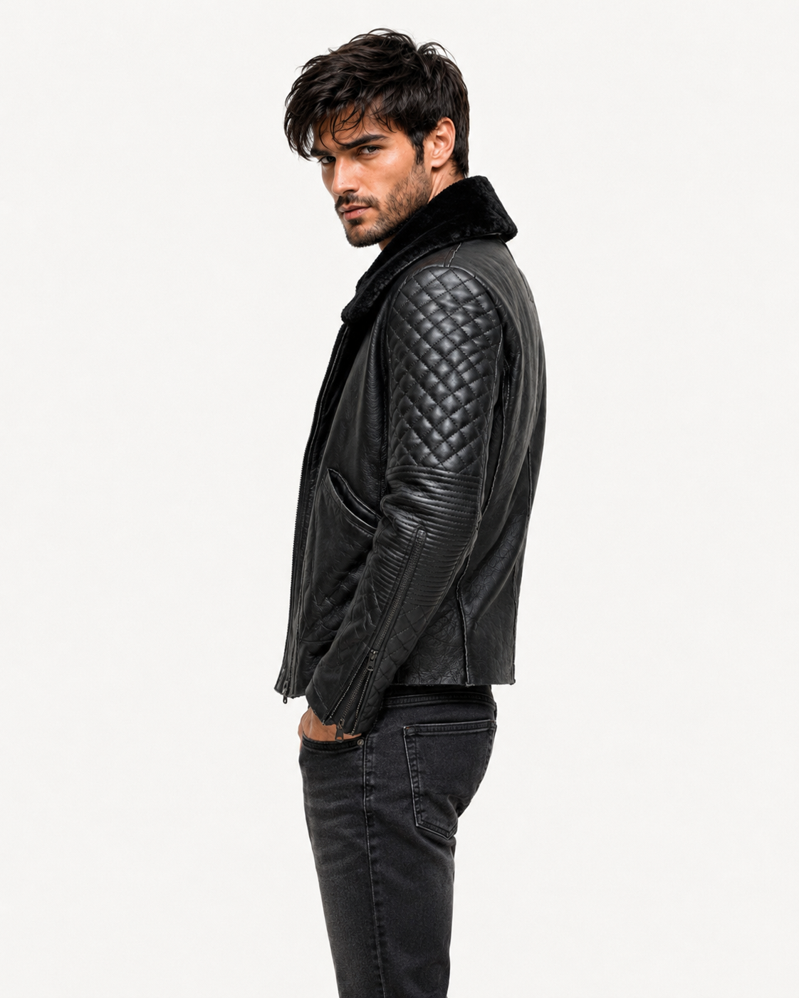 Obsidian Reign Black Leather Shearling Jacket