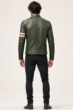 Falcon Verde Green Leather Café Racer Jacket