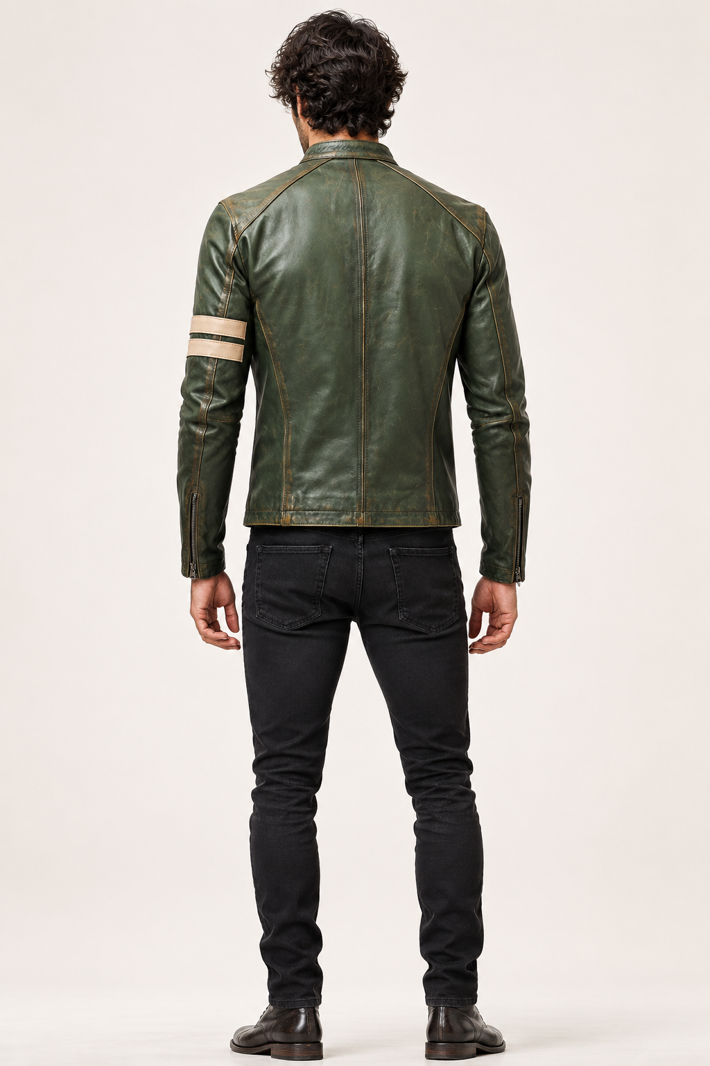 Falcon Verde Green Leather Café Racer Jacket