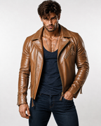 Men's Sheep Leather Biker Jacket: Slim Fit Motorcycle Style | Daaran – styled, worn view