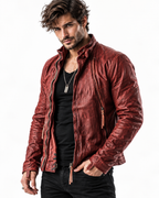Rovek by Daaran Red Distressed Sheep Leather Moto Jacket