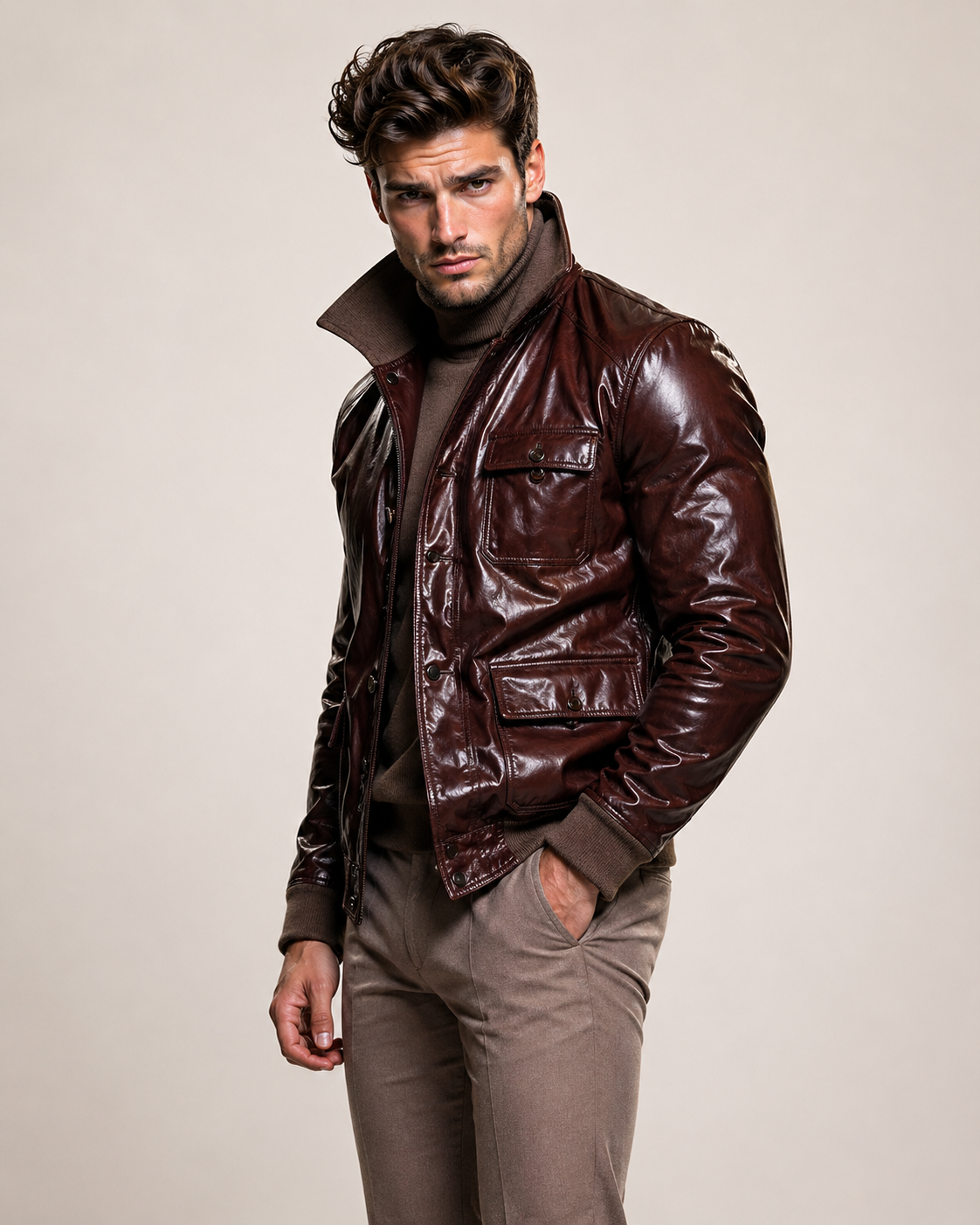 Dark Brown Sheepskin Leather Jacket Sable by Daaran