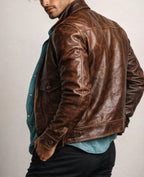 Drakeford Distressed Brown Leather Field Jacket