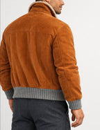 Highland Commander Rust Brown Suede Shearling Bomber Jacket