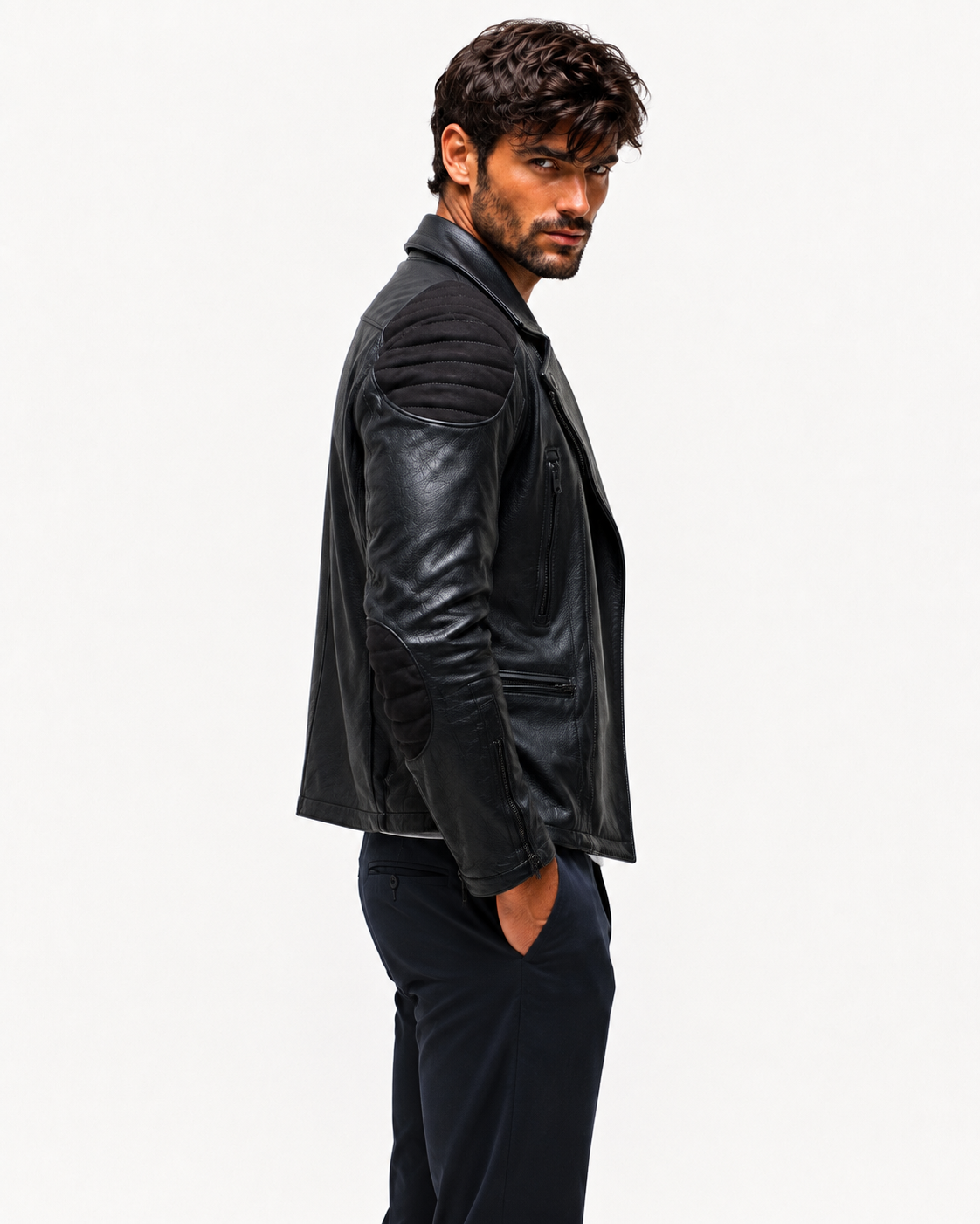 Raven Black Leather Biker Jacket