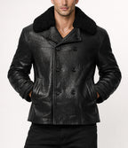 Hudson Black Leather Peacoat Jacket