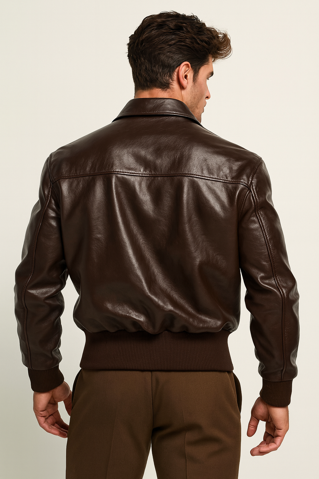 Cafe Maverick Brown Leather Bomber Jacket