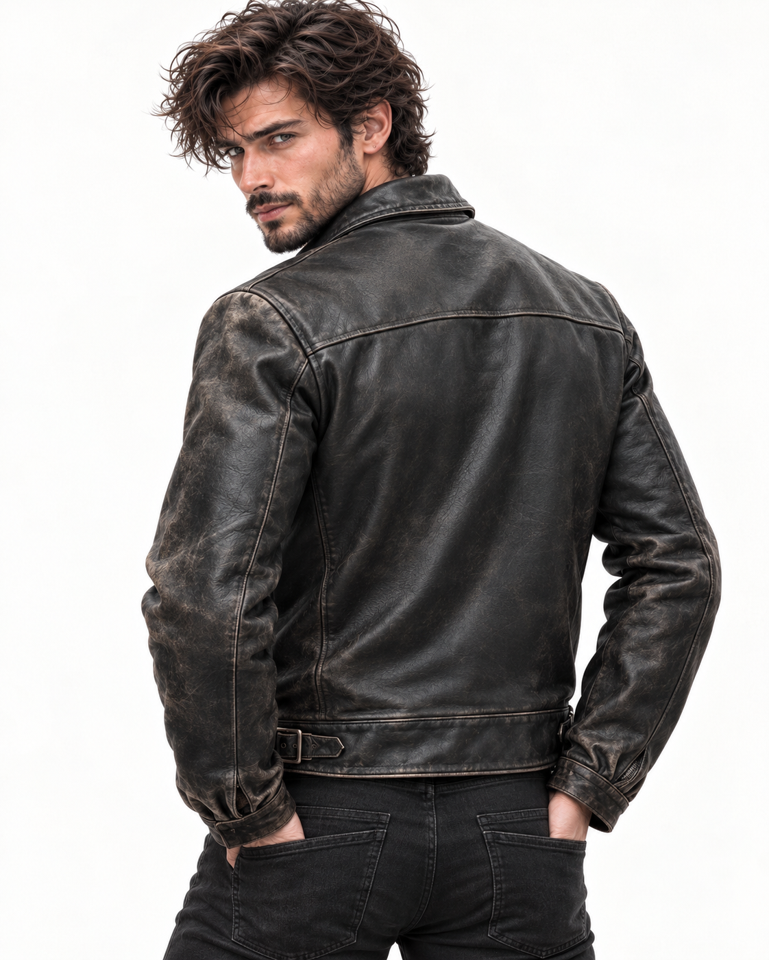 Darkstone Dark Brown Distressed Sheep Leather Jacket