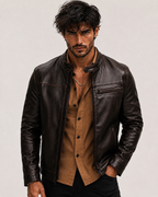 Brown Sheep Leather Moto Racer Jacket – Stryker