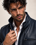 Daaran Vareno Navy Blue Leather Stand-Collar Jacket