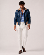 Azure Falcon Royal Blue Leather Bomber Jacket