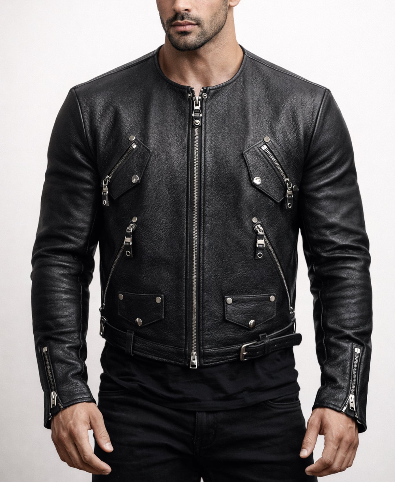 Vero Black Cropped Biker Leather Jacket