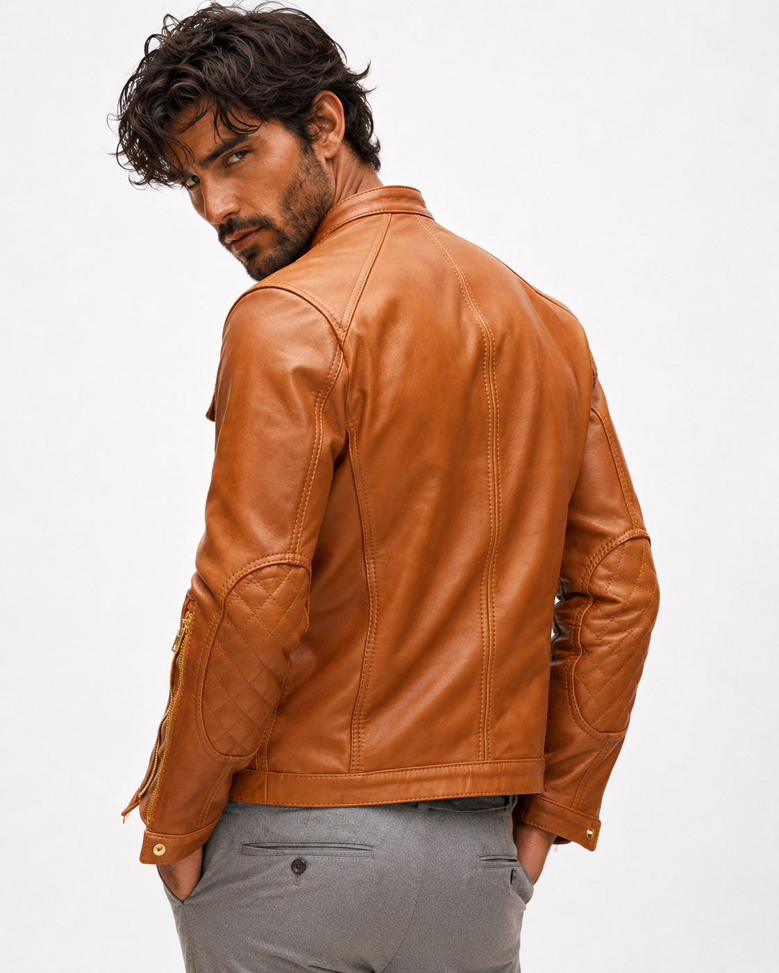 Vanguard Camel Leather Moto Jacket