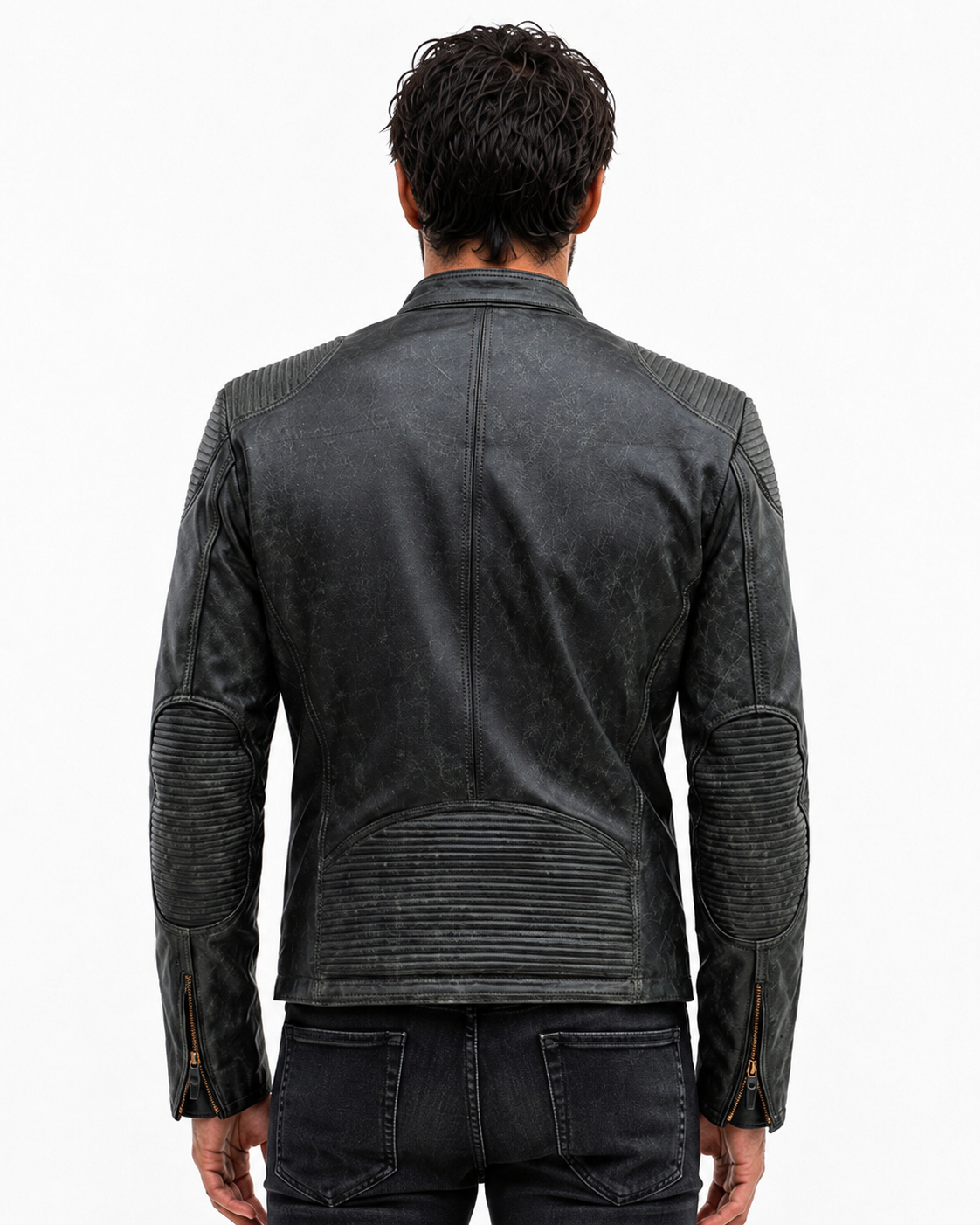 Distressed Green Sheep Leather Biker Jacket