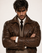 Oversized Brown Sheep Leather Aviator Blouson Jacket