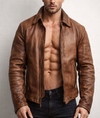 Ashcroft Brown Cafe Racer Leather Jacket