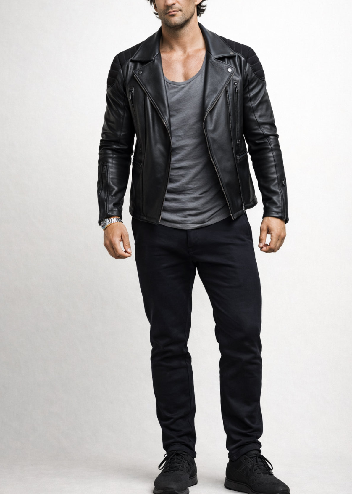 Raven Black leather biker jacket