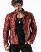 Rovek by Daaran Red Distressed Sheep Leather Moto Jacket