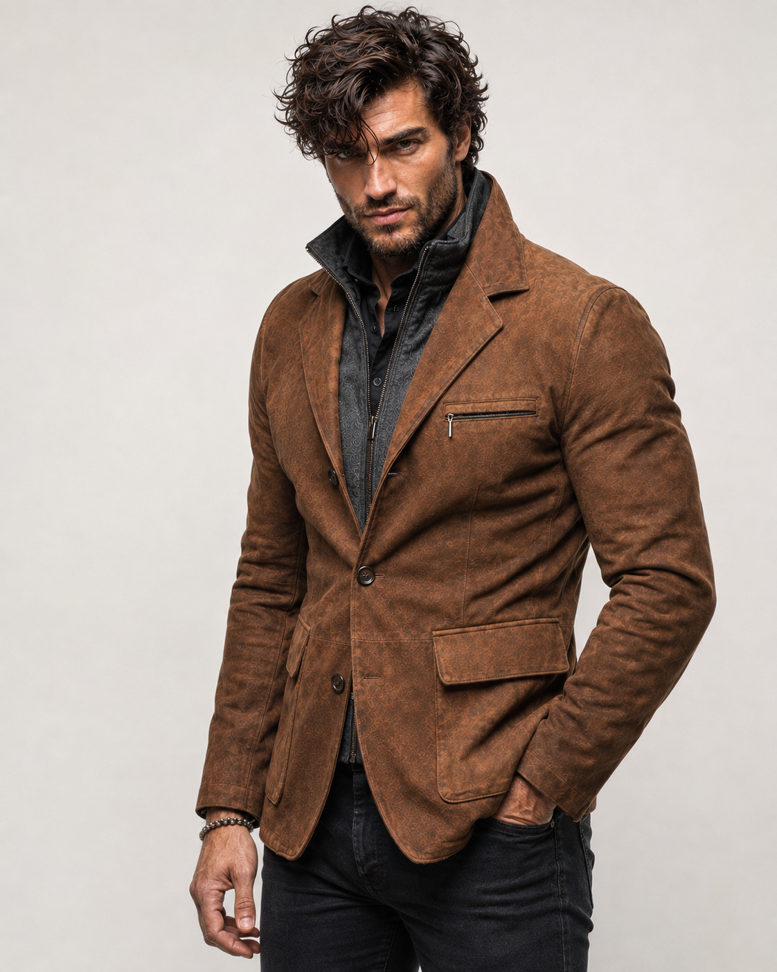 Caramel Brown Suede Blazer - Men's Tailored Sport Coat