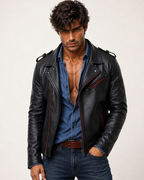 Redline Phantom Black Leather Biker Jacket
