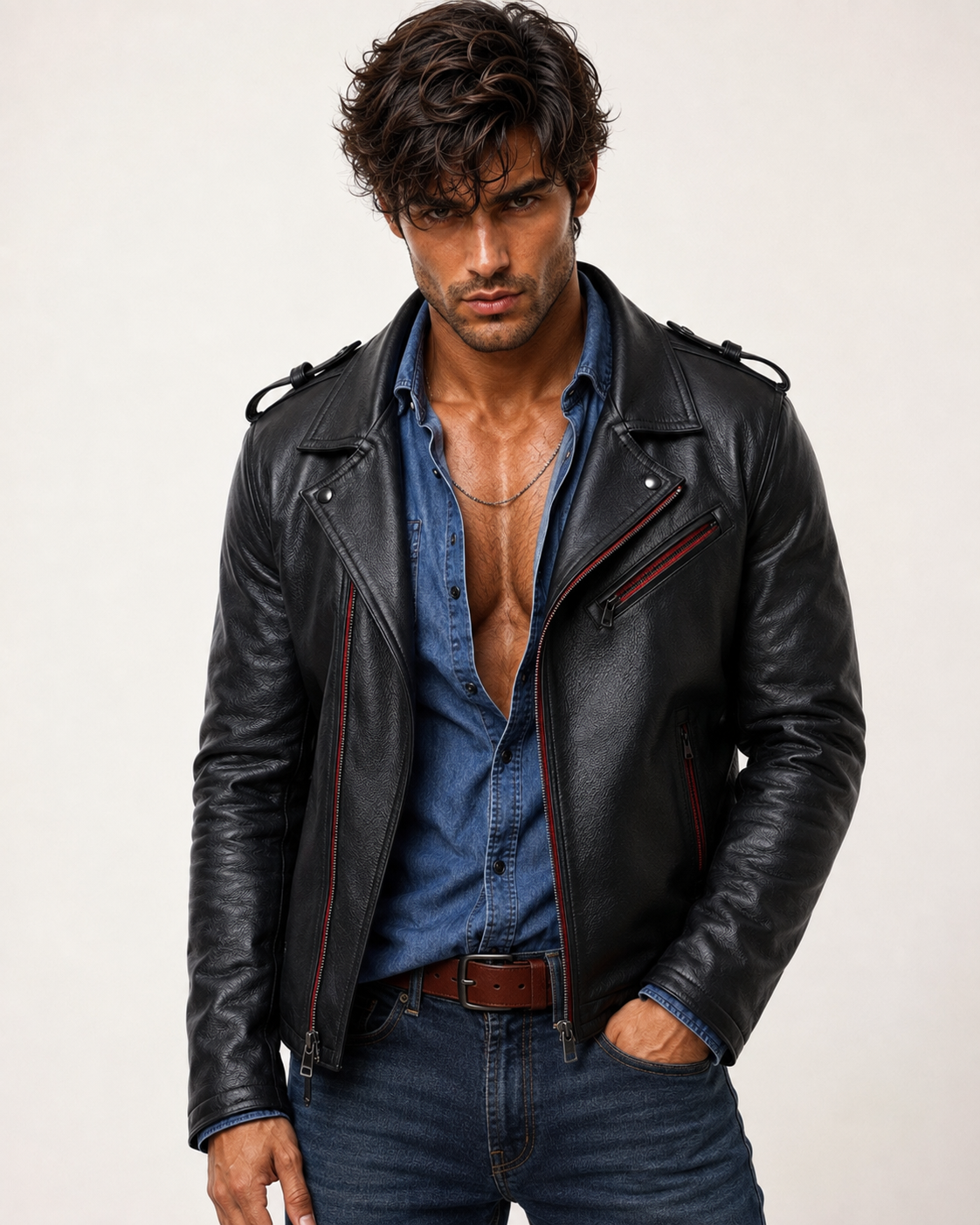 Redline Phantom Black Leather Biker Jacket