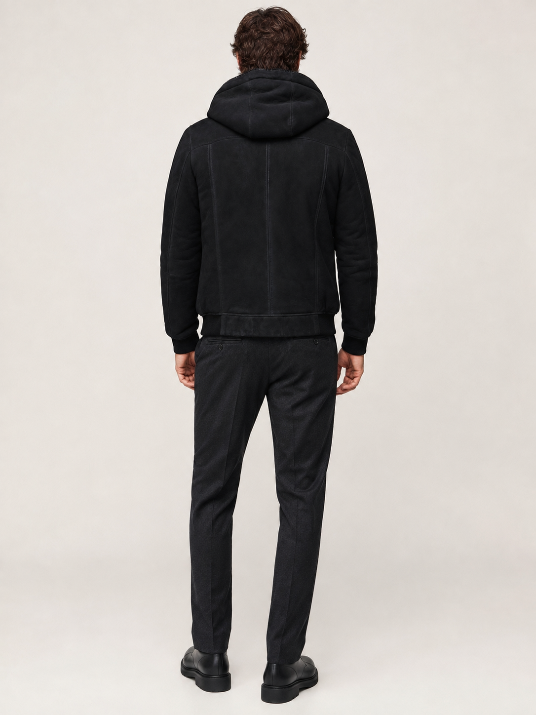 Black Suede Shearling Hoodie Jacket – Dravik