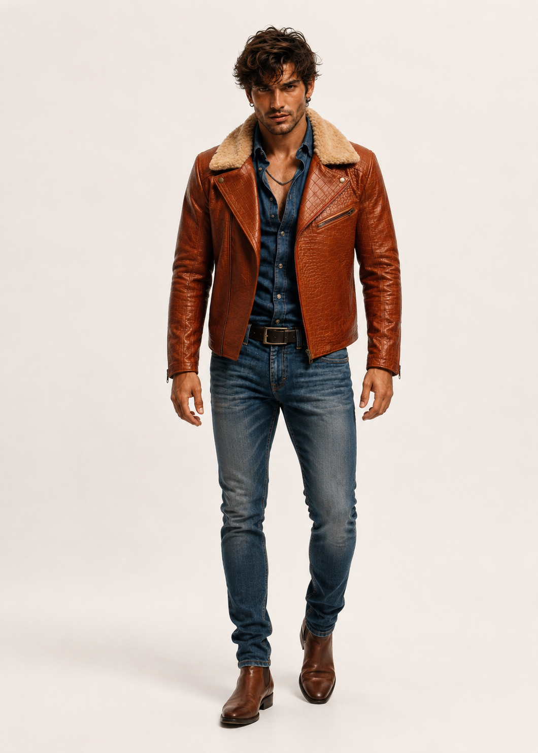 Heritage Aviator Shearling Camel Brown Leather Bomber Jacket
