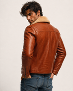 Heritage Aviator Shearling Camel Brown Leather Bomber Jacket