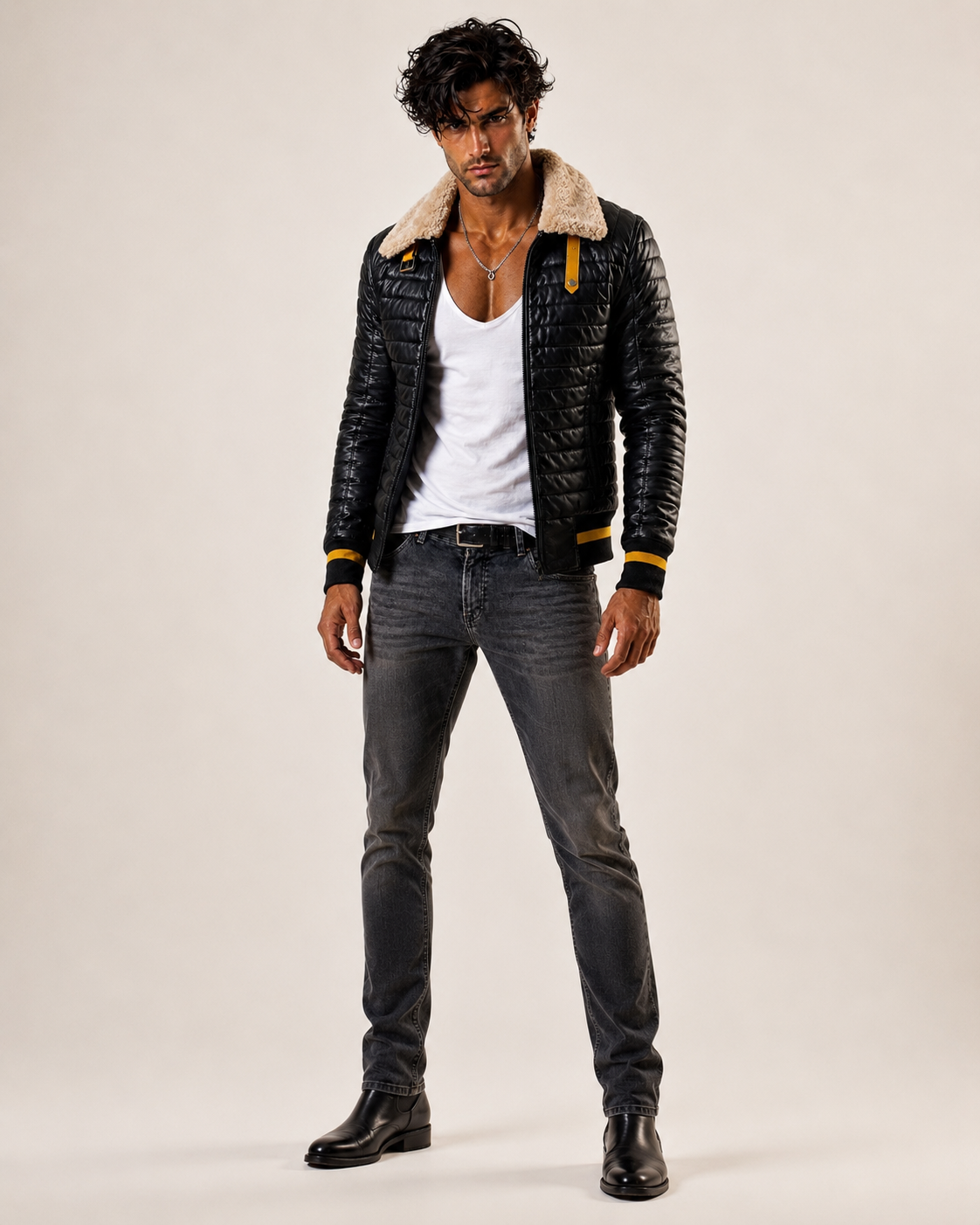 StormFlight Black Leather Bomber Jacket