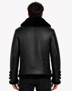 Shadow Sentinel Black Leather Aviator Jacket