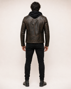 Distressed Cowhide Biker Jacket – Bronze-Black | Daaran – three-quarter view