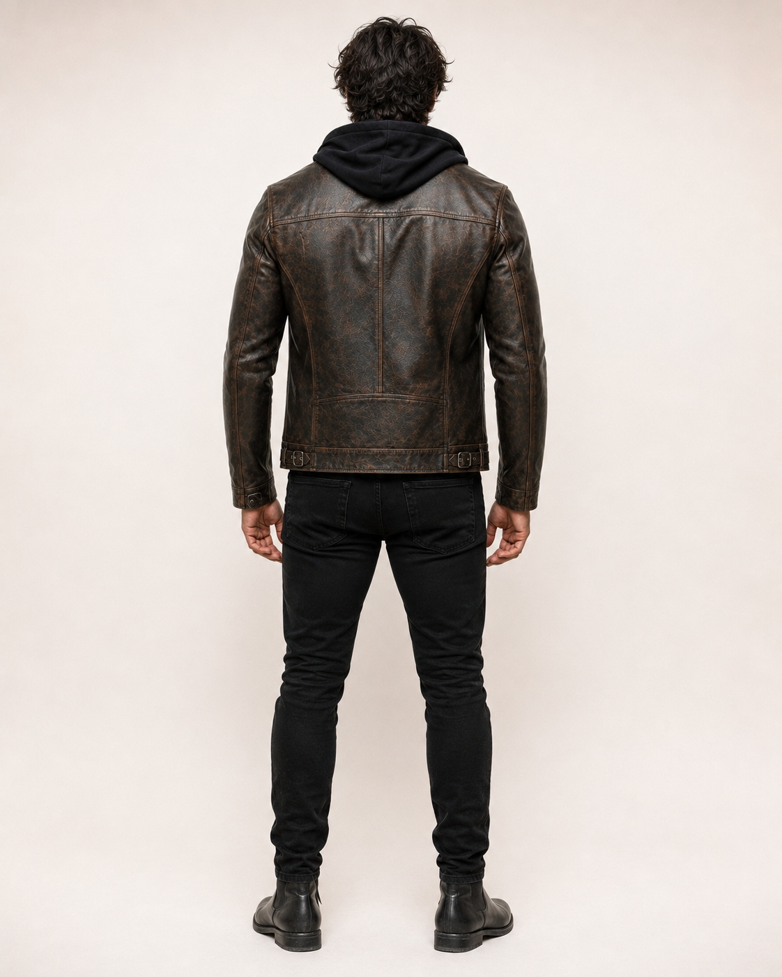 Distressed Cowhide Biker Jacket – Bronze-Black | Daaran – three-quarter view