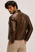 Tobacco Storm Brown Leather Trucker Jacket