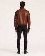 Crest Cognac Brown Leather Bomber Jacket