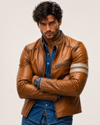 El Toro Tan Leather Café Racer Jacket | Daaran – side profile view