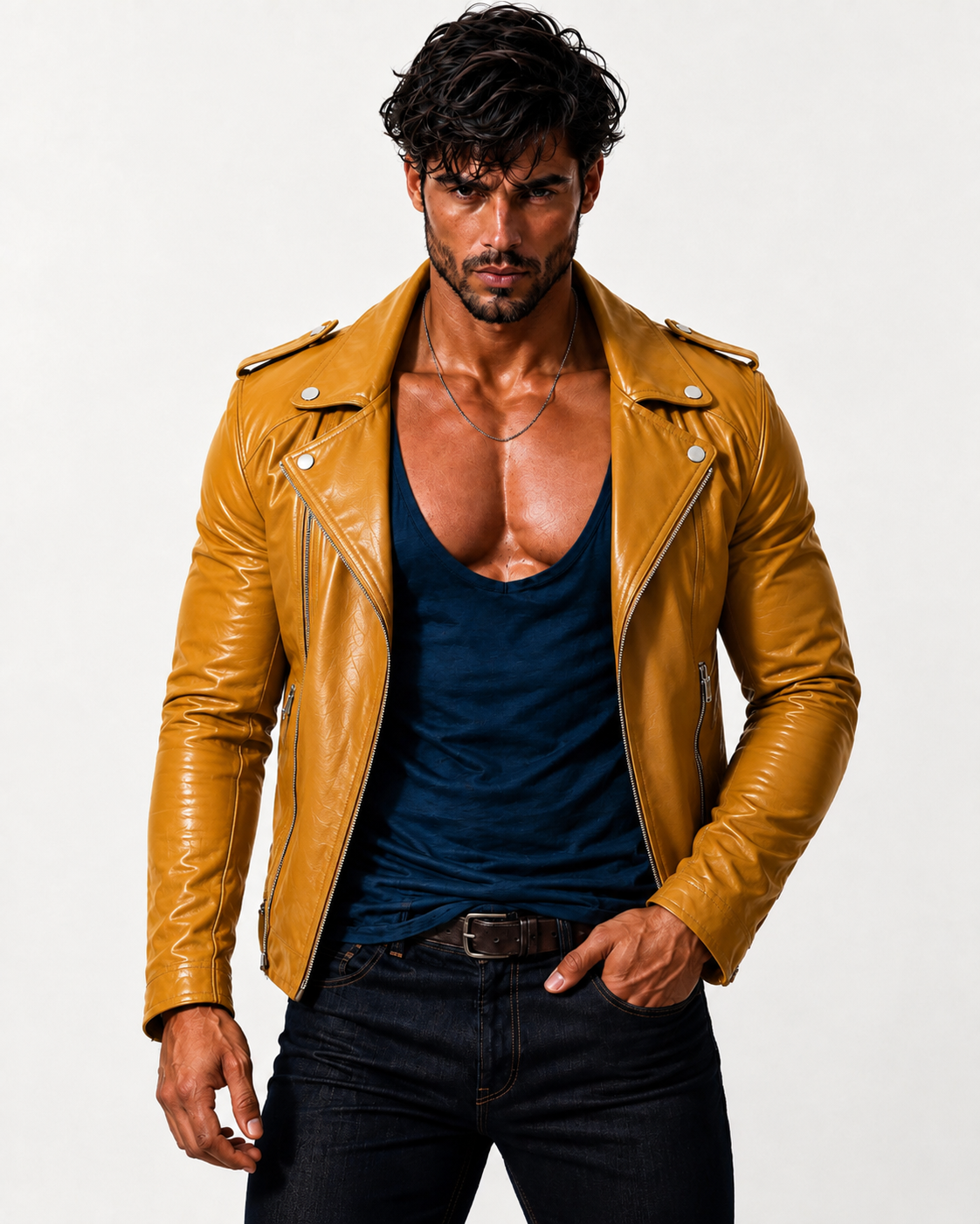 The VEYN Brown Sheepskin Moto Jacket | Daaran – hardware and button detail