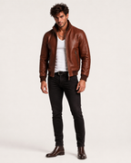 Crest Cognac Brown Leather Bomber Jacket