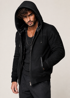 Black Suede Shearling Hoodie Jacket – Dravik