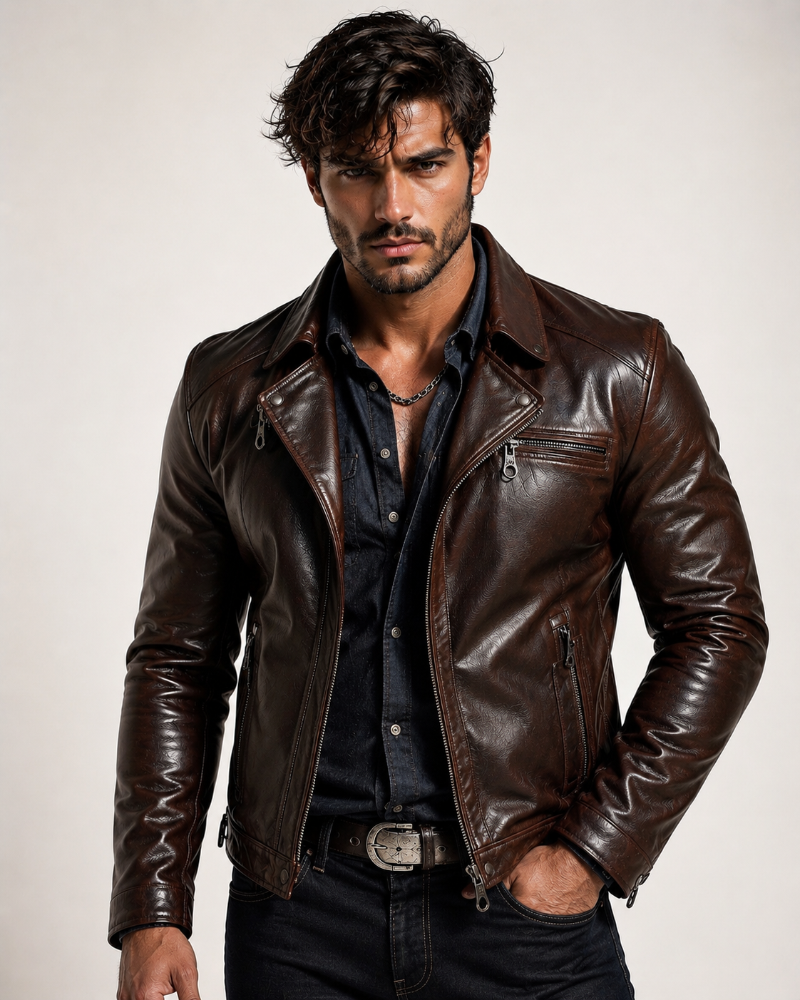 Vintage Cognac Sheep Leather Moto Jacket