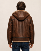 Brown Suede Leather Aviator Jacket – Shearling Collar