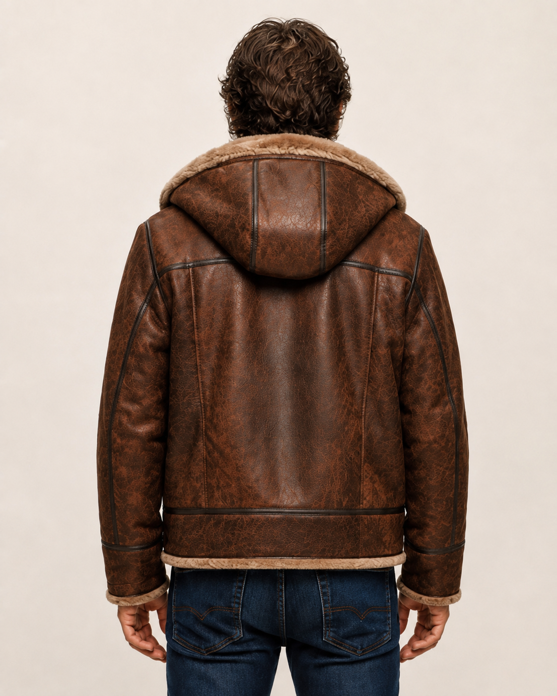 Brown Suede Leather Aviator Jacket – Shearling Collar